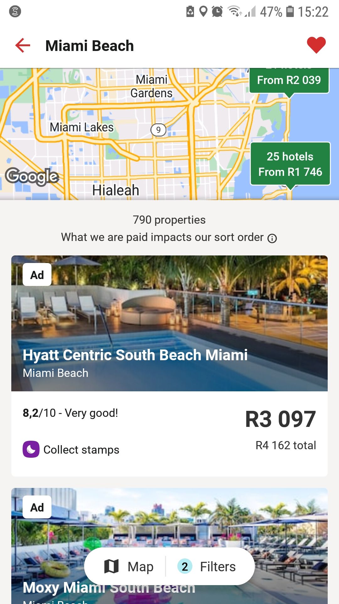 Hotels.com travel booking mobile app search