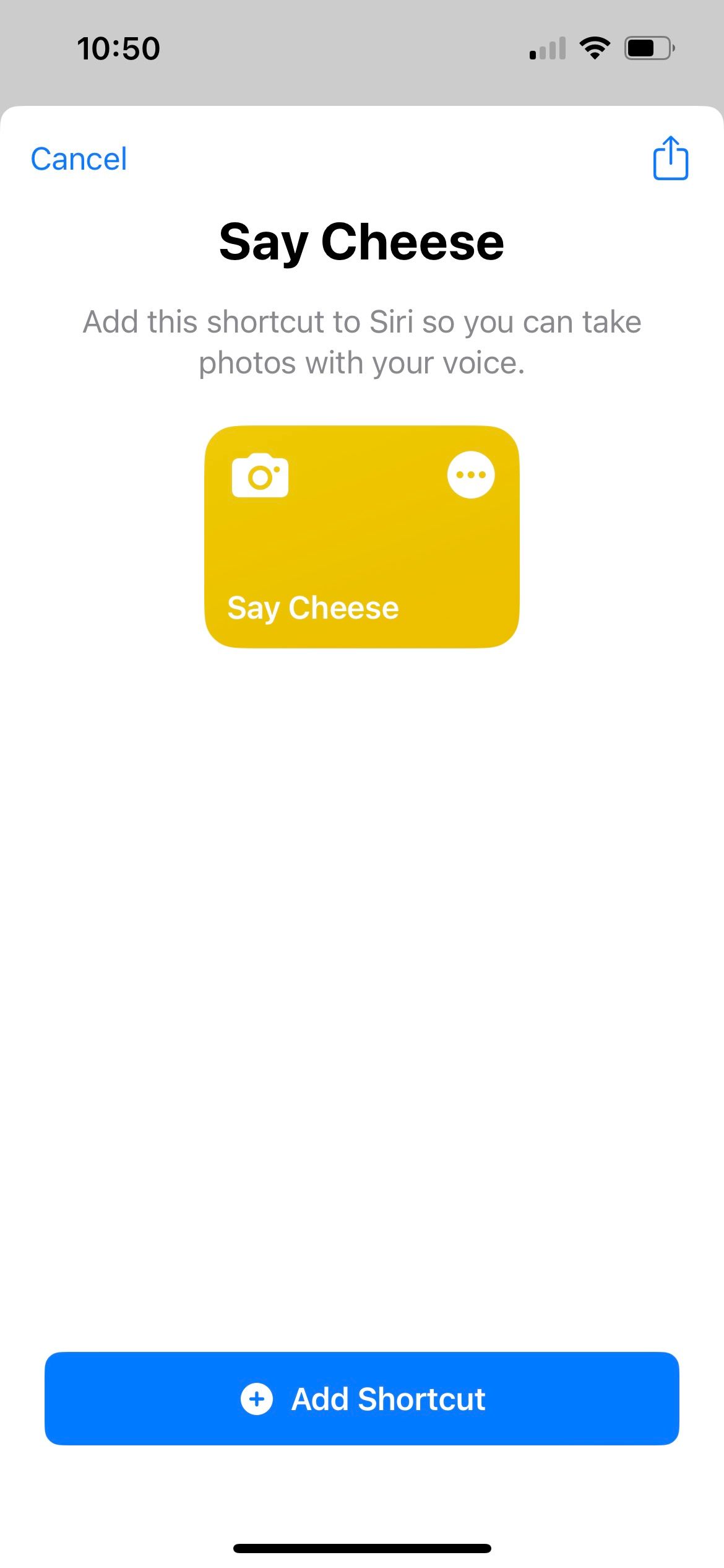 add say cheese iphone shortcut