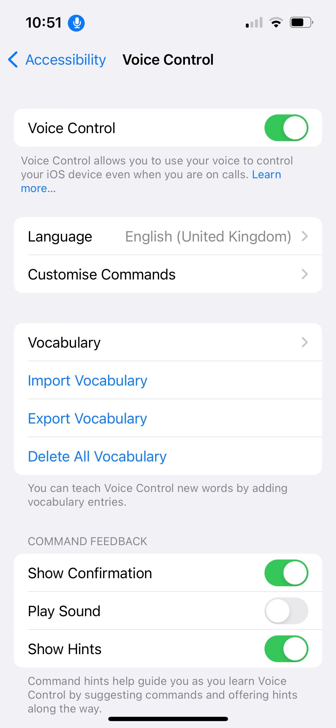 enable voice control in iphone accessibility settings