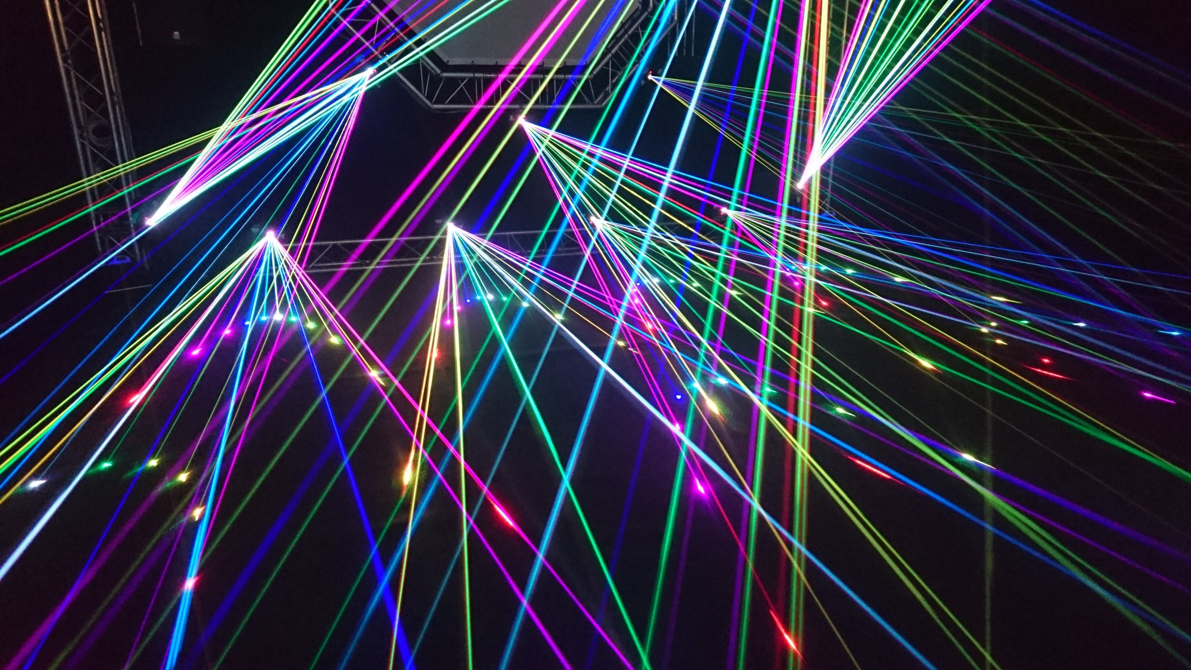 Lasers with their light beams spreading out