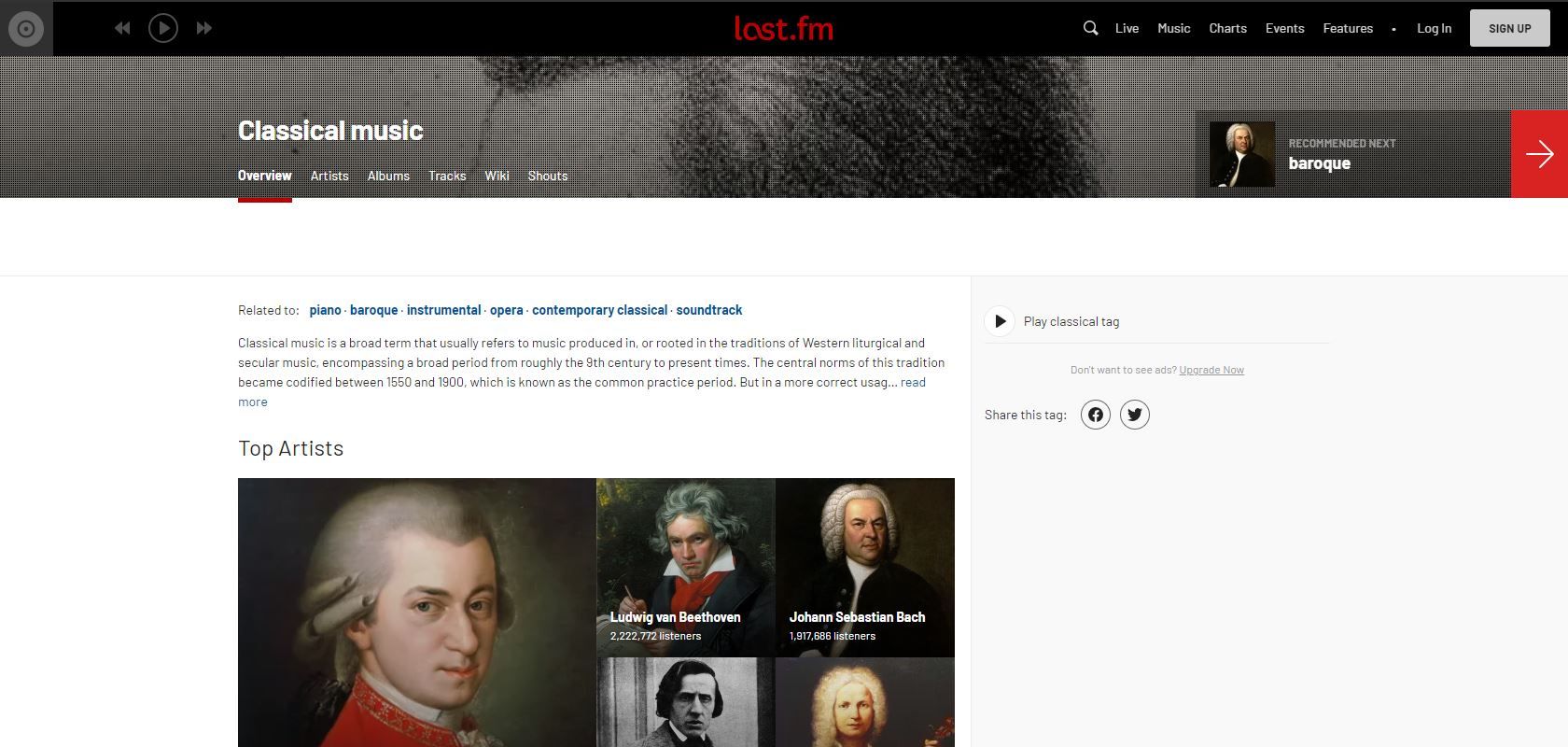 A Screenshot of Last fm s Classical Landing Page