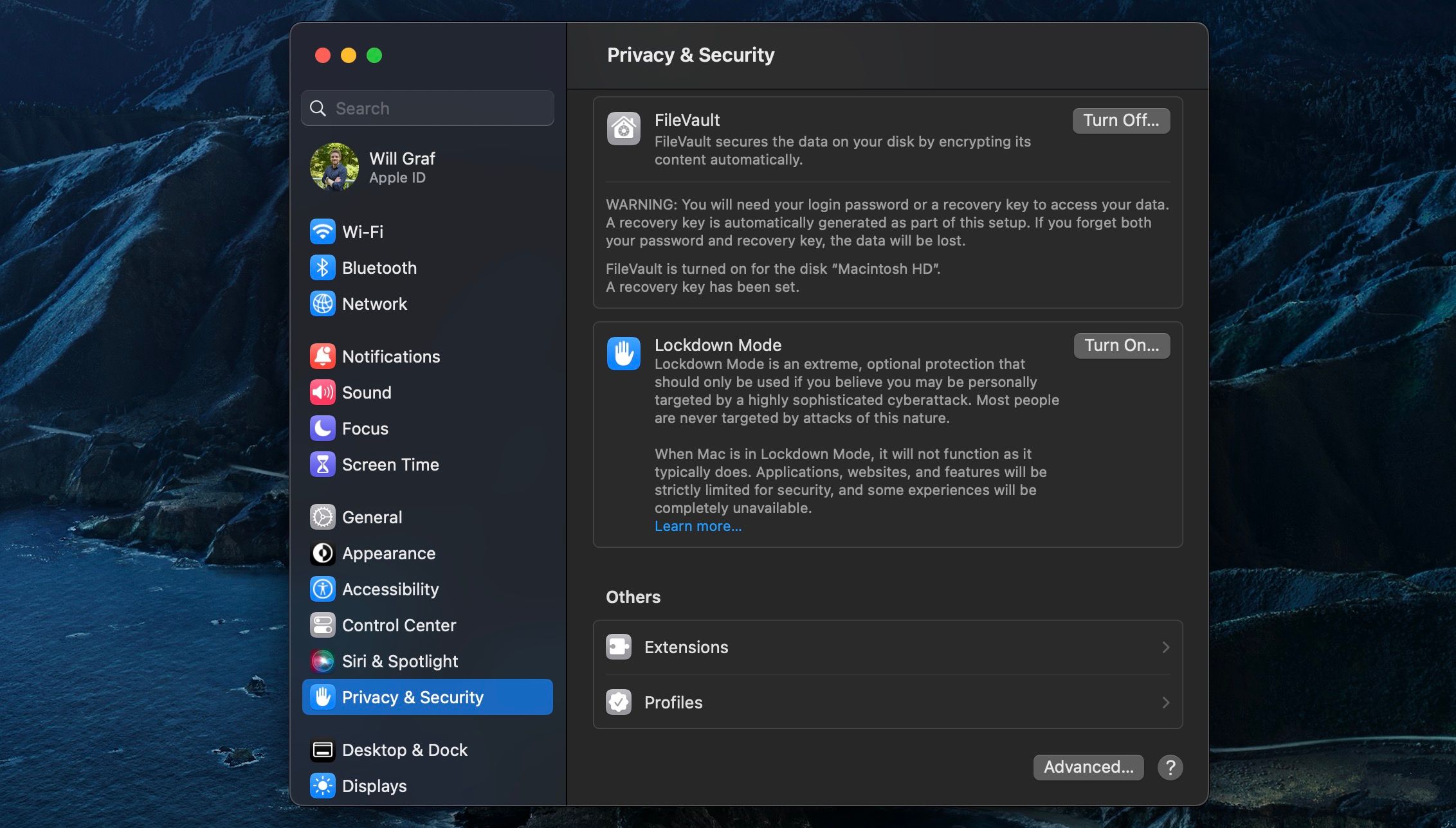 Lockdown mode in macOS Settings