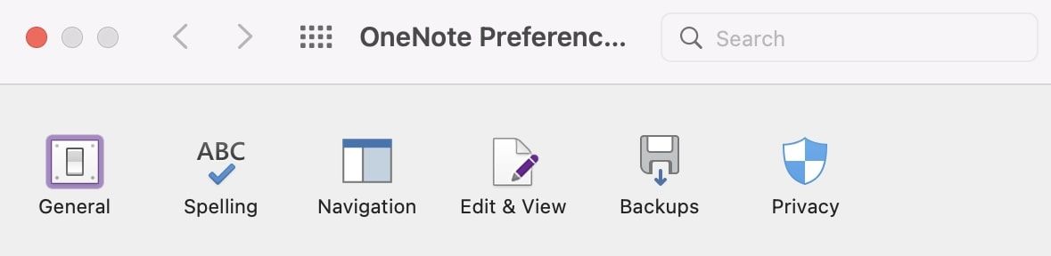 OneNote general settings on macOS