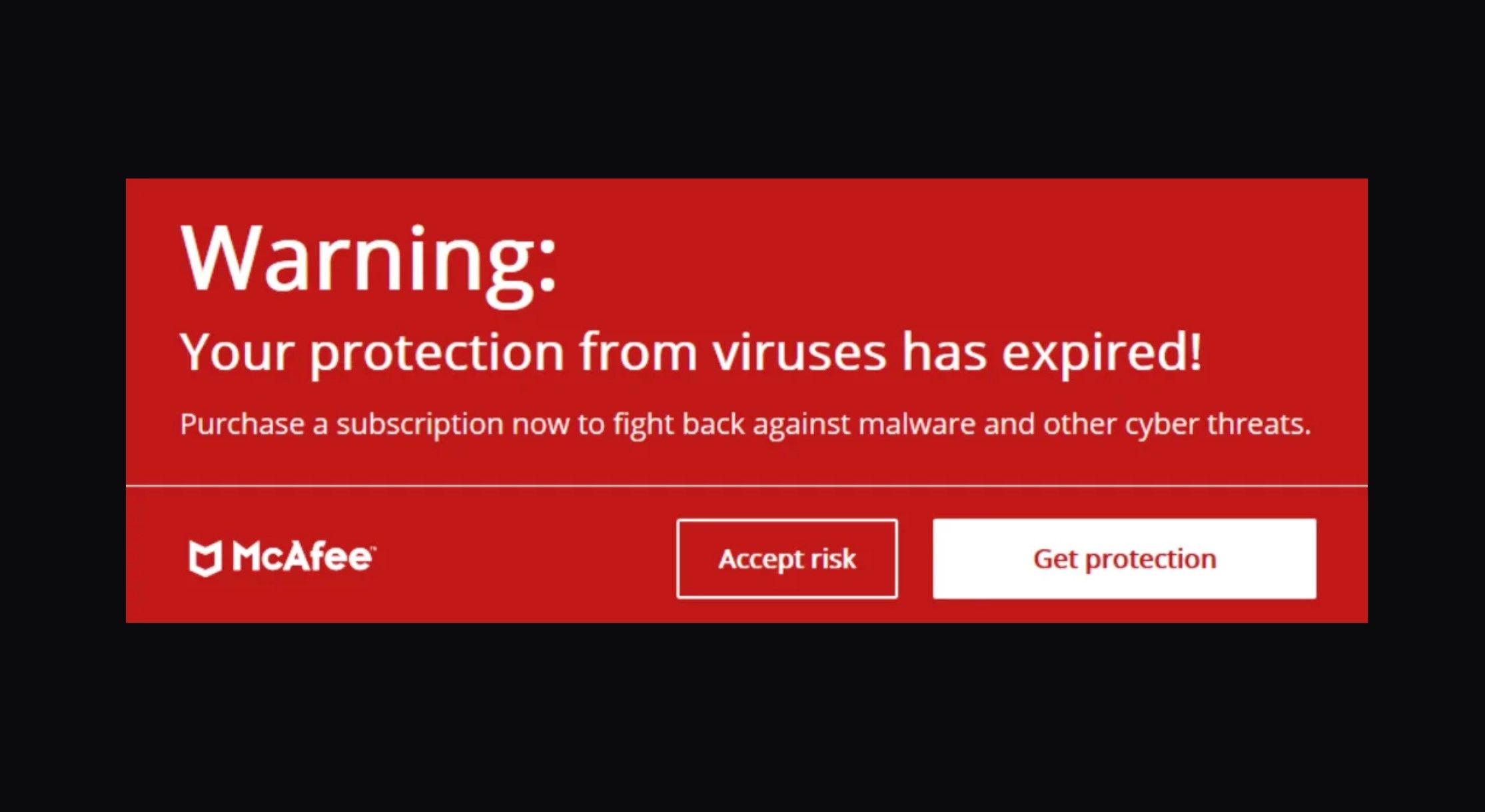 McAfee Fake Subscription Expiry Pop-Up 
