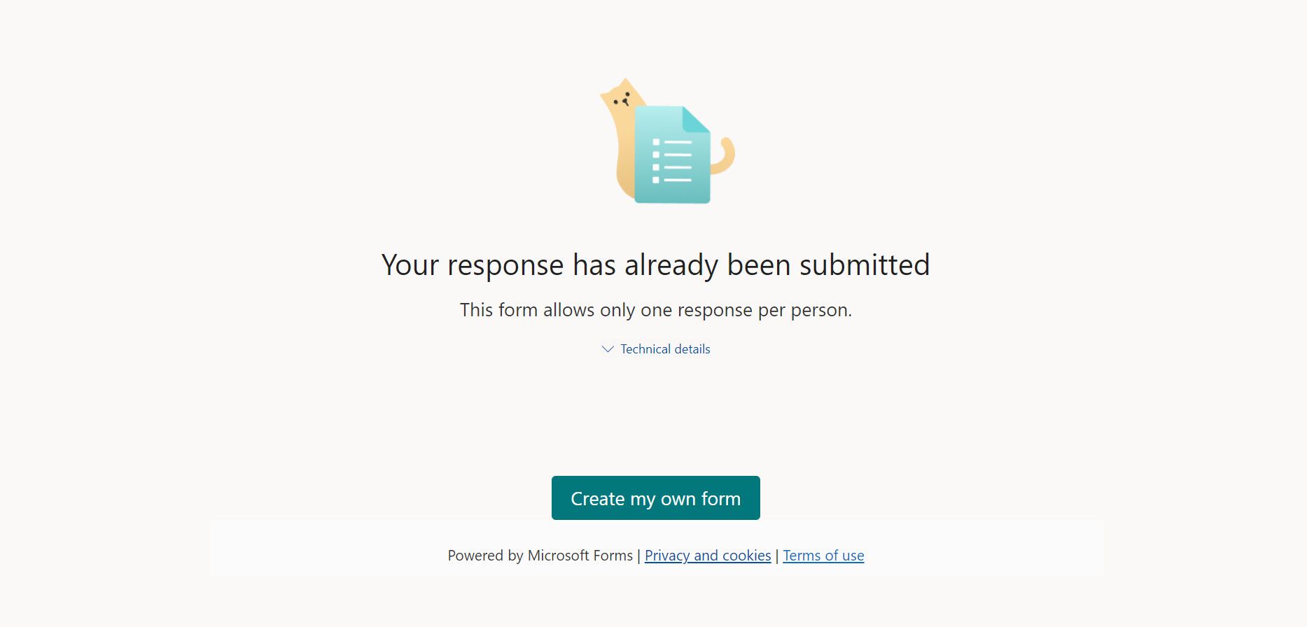 Microsoft Forms warning page