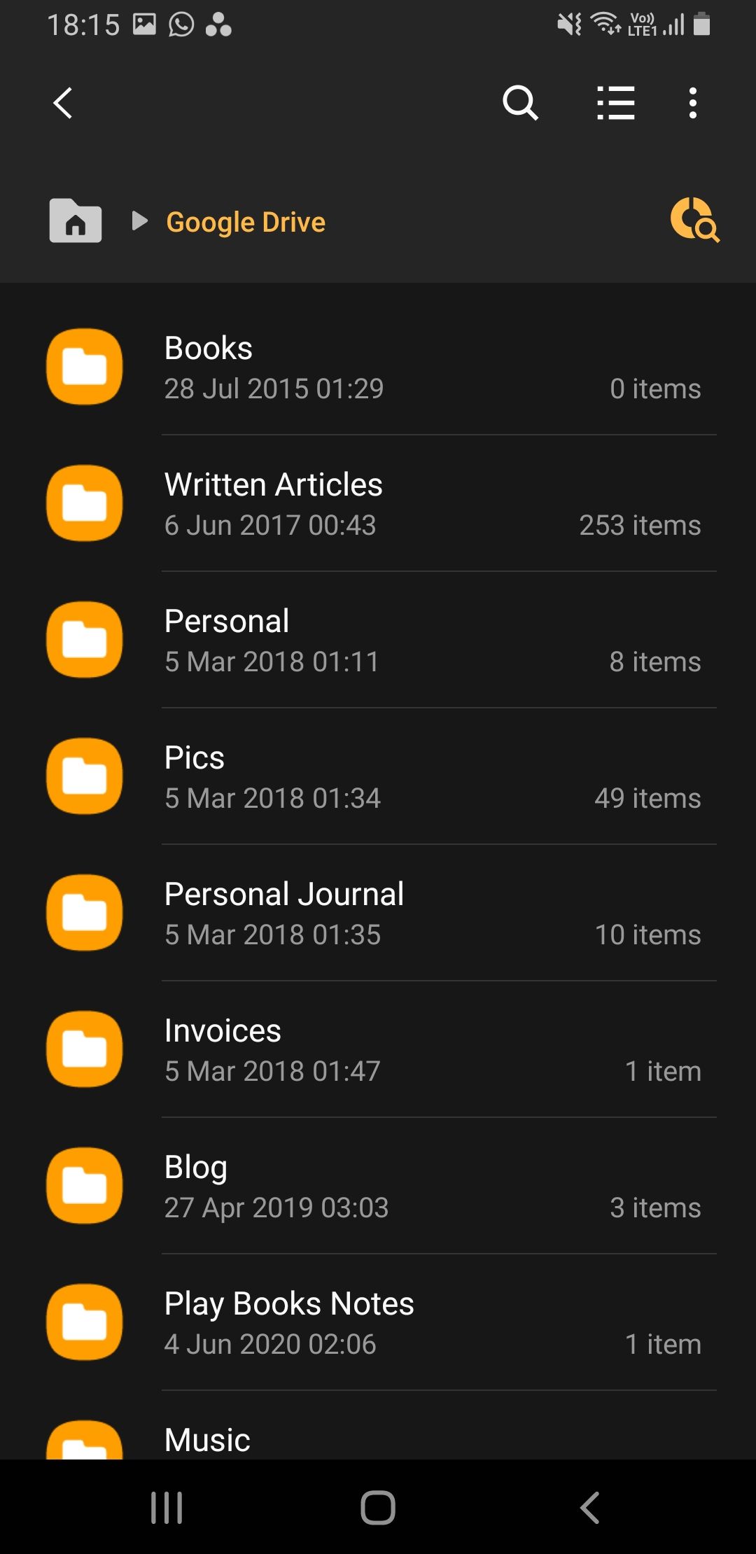 Google Drive files and folders on Android file manager