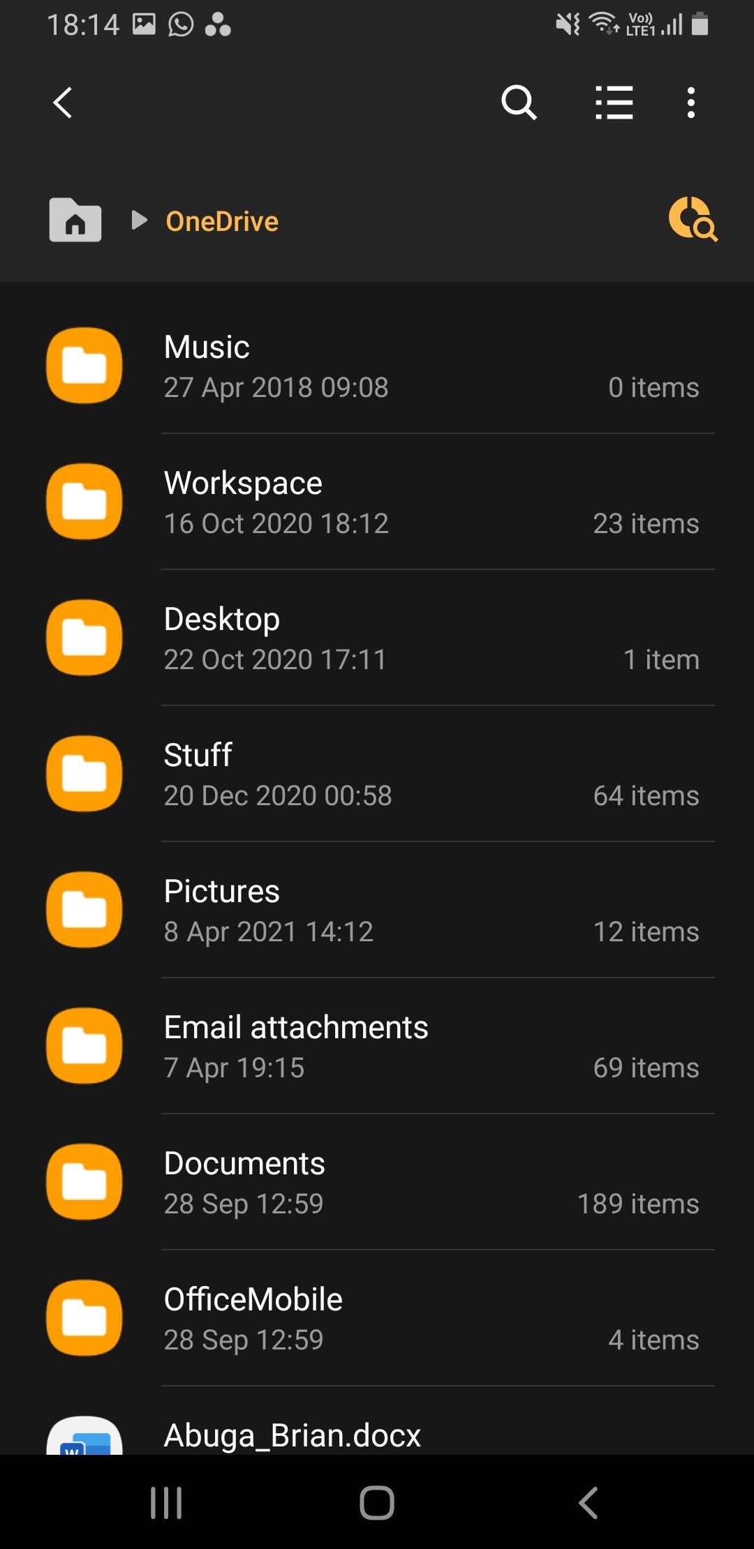 OneDrive folders and files on Android file manager