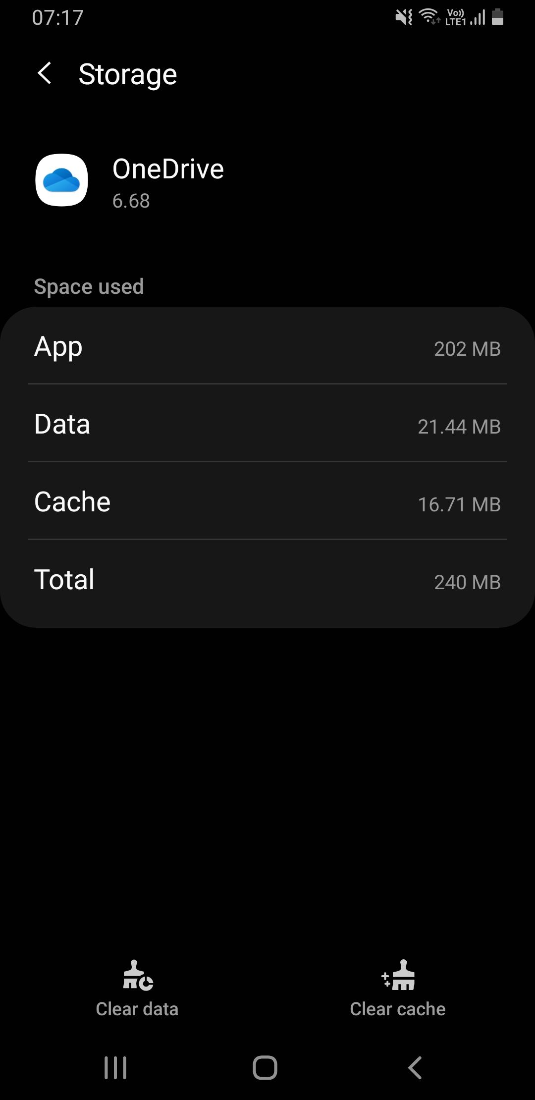 OneDrive app size on Android