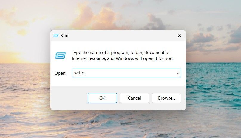 Open WordPad using the Run command