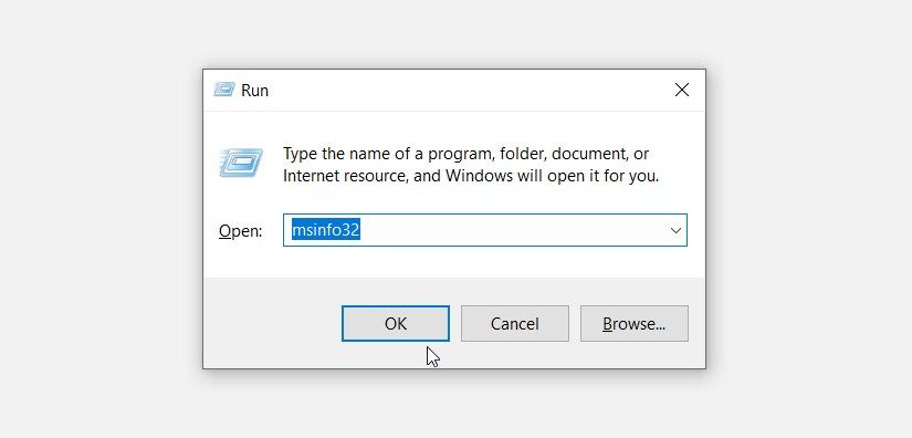 Opening the System Information tool using the Run command dialog box