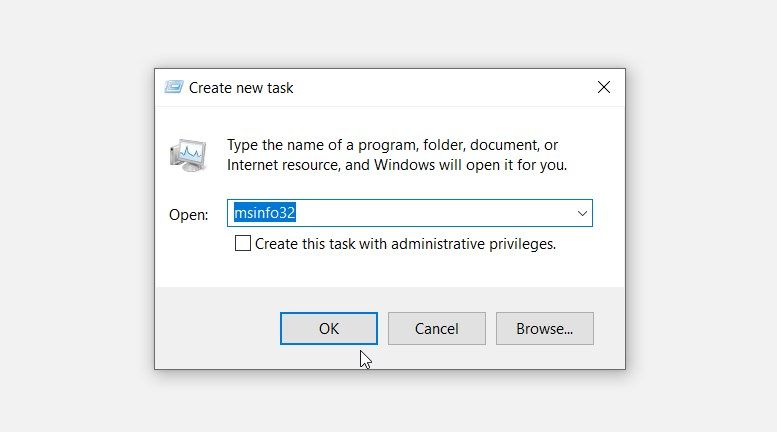 Opening the System Information tool using the Task Manager