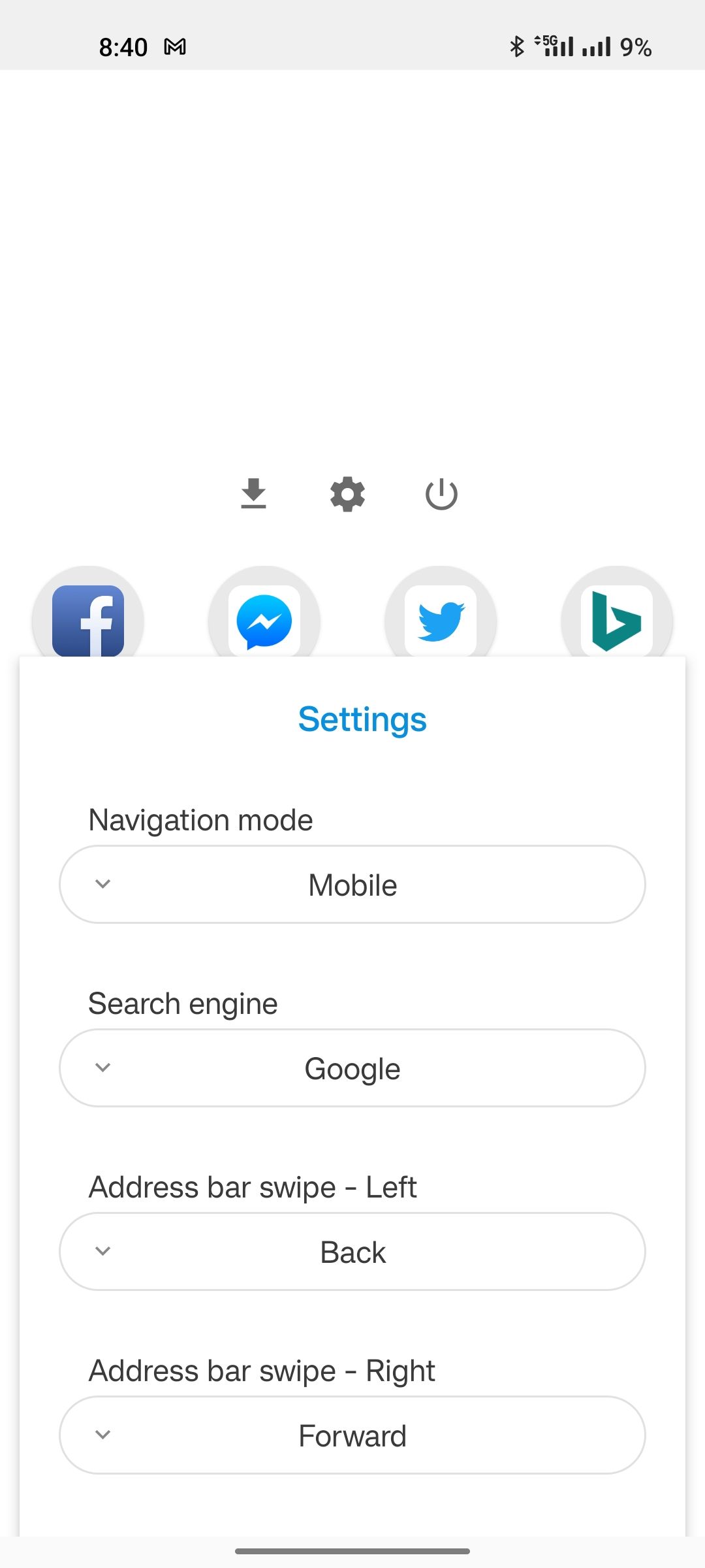 Orions Browser navigation shortcuts