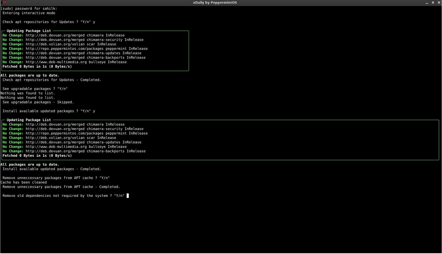 Jendela terminal terbuka menampilkan kode di layar Linux