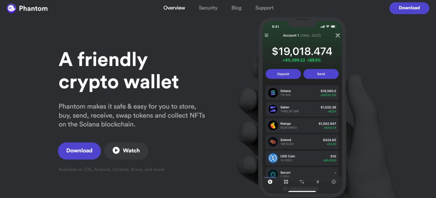 Screenshot of Phantom Wallet website