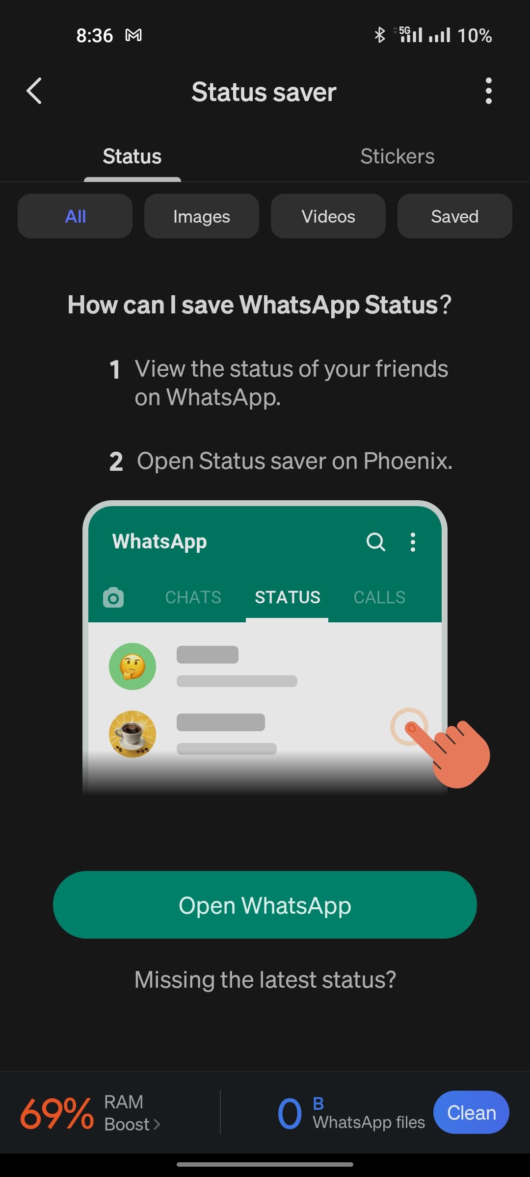 Status saver feature in Phoenix Browser 