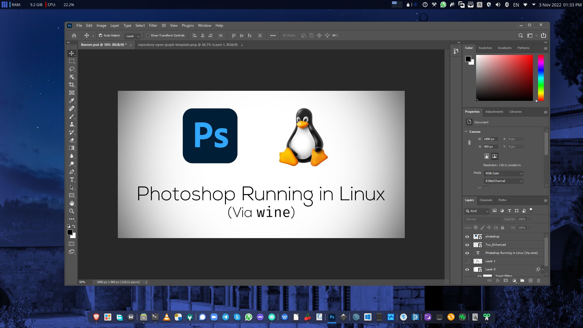 Adobe Photoshop CC 2021 in Manjaro Linux