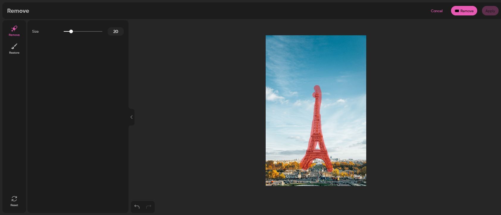 A Screenshot of Removing an Object From an Image Using Picsart