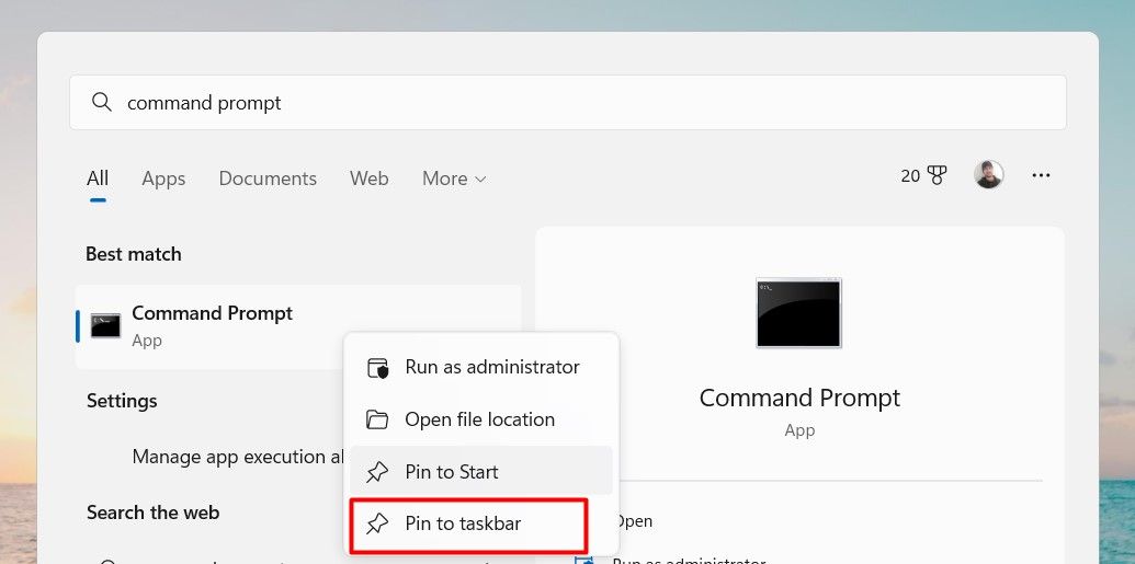Pin Command Prompt to taskbar tray