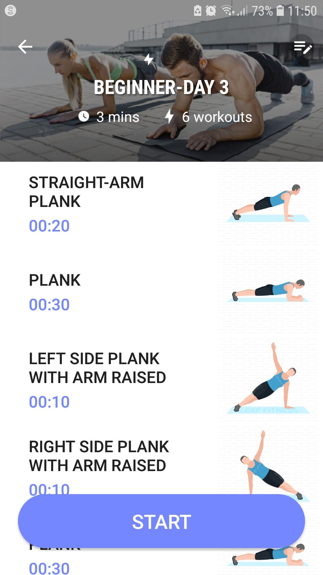 Plank Workout mobile fitness app beginner