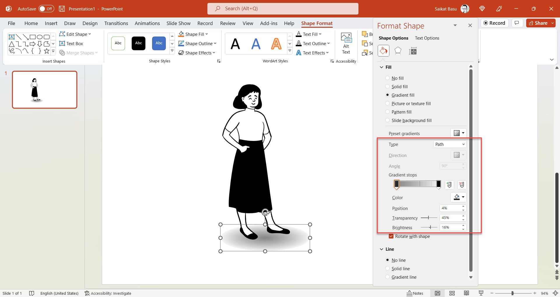 Creating a custom drop shadow with a shape in PowerPoint