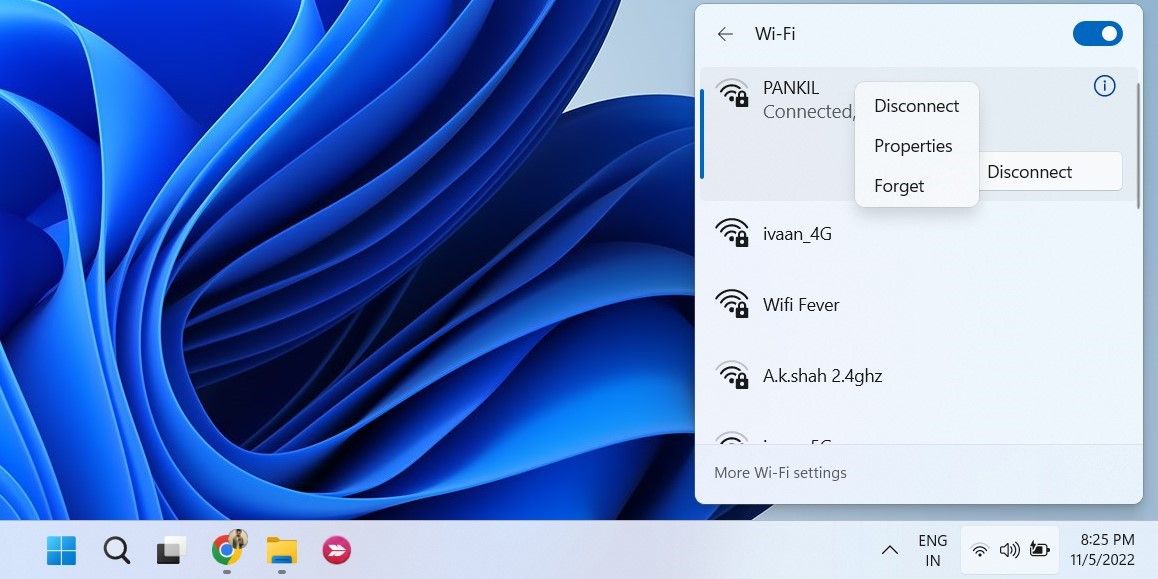 Remove Wi-Fi network from quick settings panel