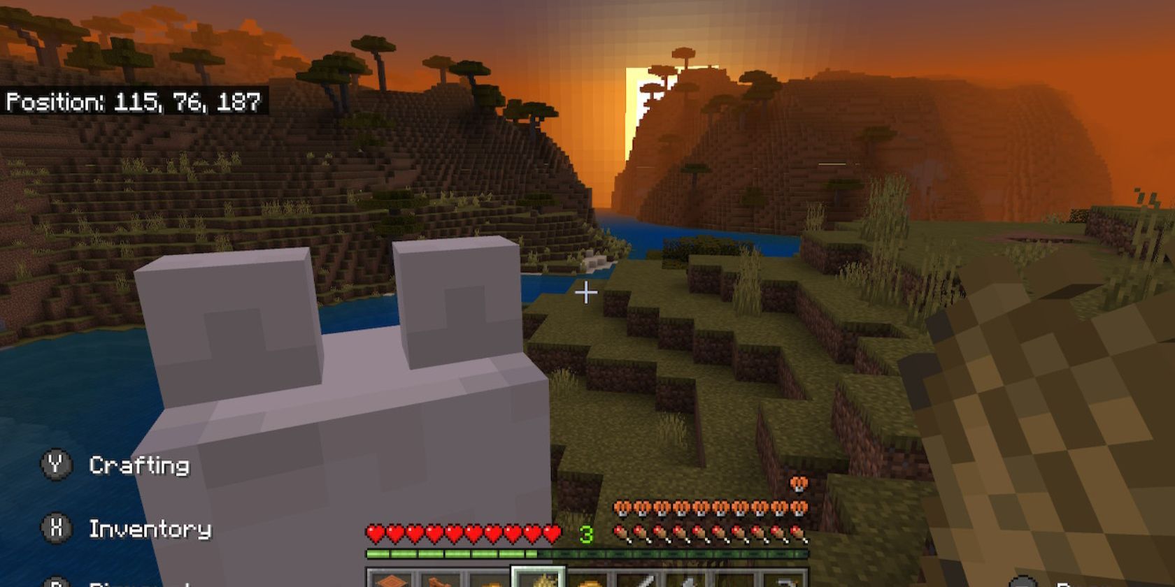 Riding a llama at sunset in Minecraft