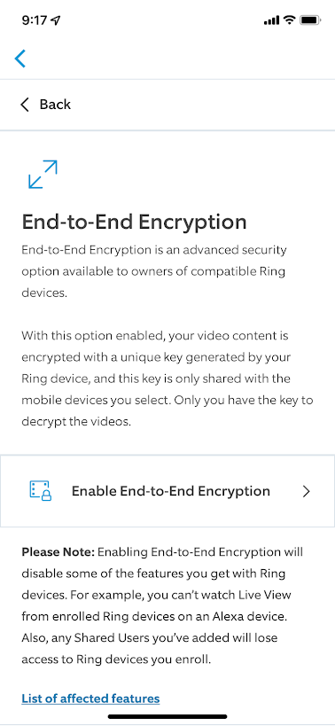 Choose enable end-to-end encryption