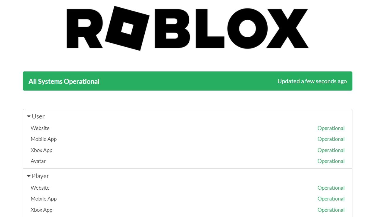 Roblox Server status in server page