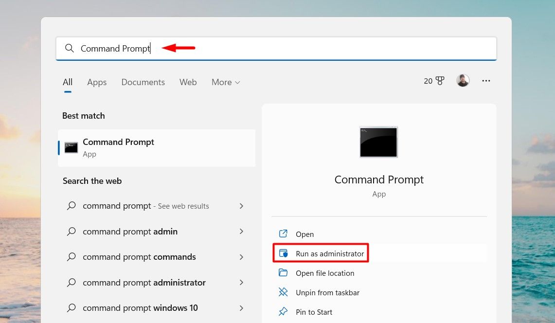 Run Command Prompt Using Windows Search