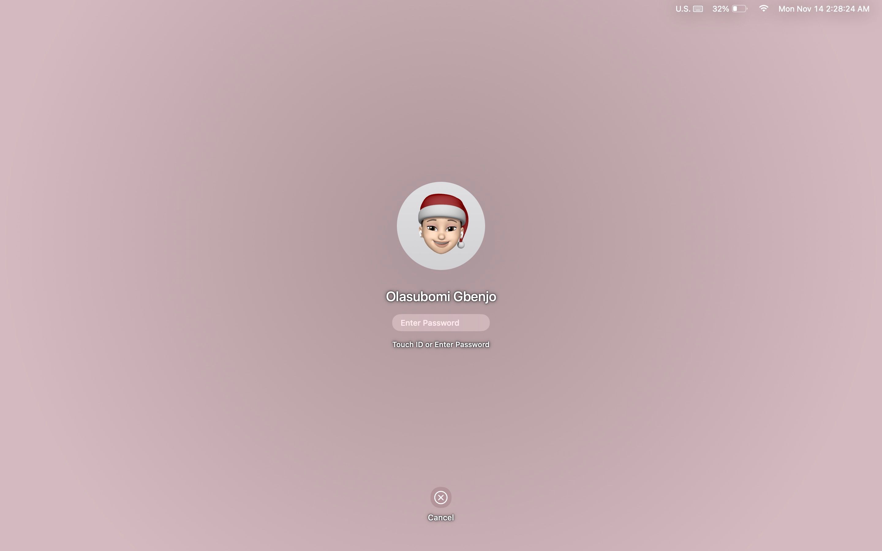 Santa-hat wearing memoji on mac