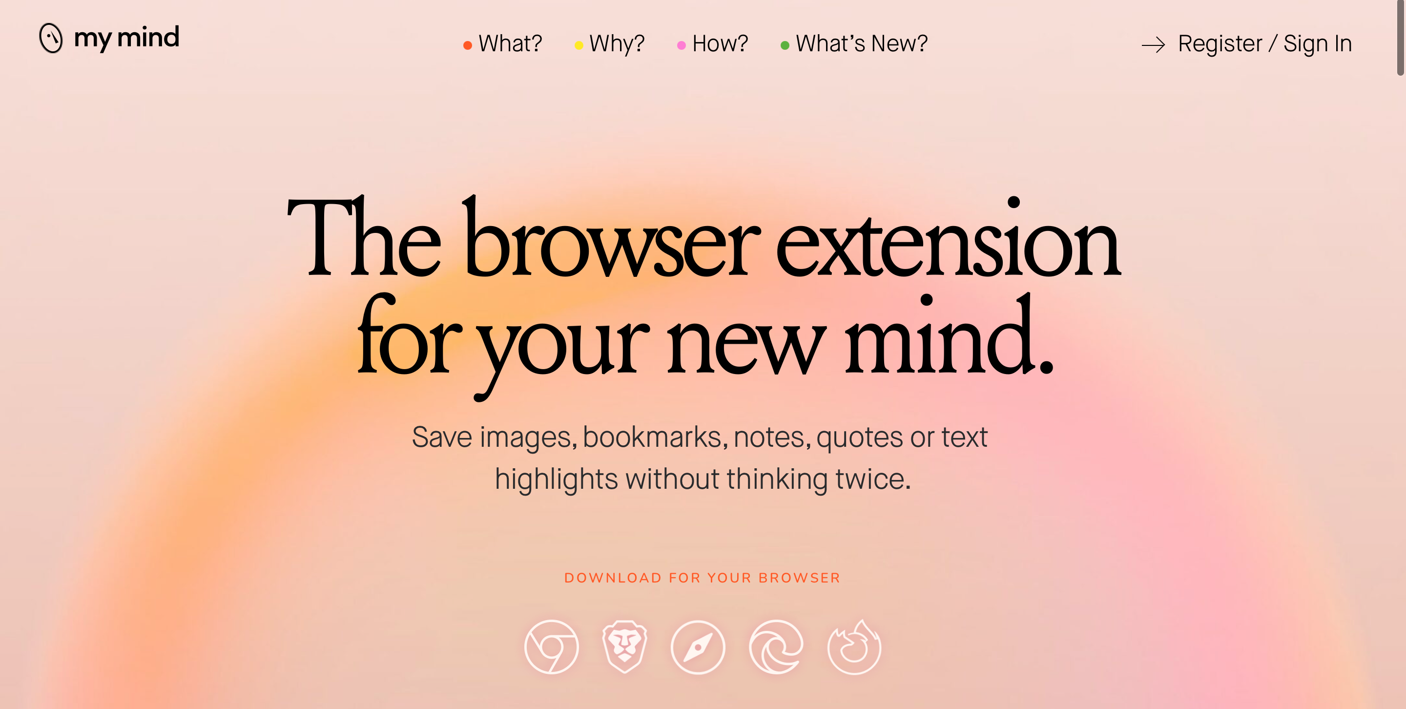 پسوند mymind در صفحه اصلی وب سایت مک