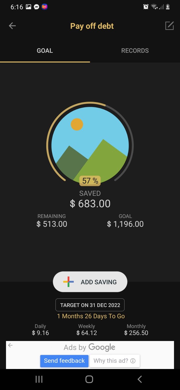 Screenshot Savings Goal app Showing Goals