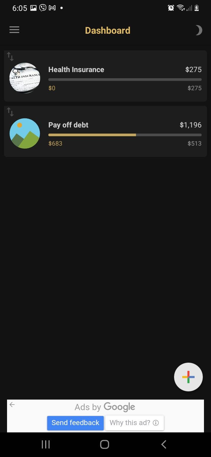 Screenshot Savings Goal app dashboard