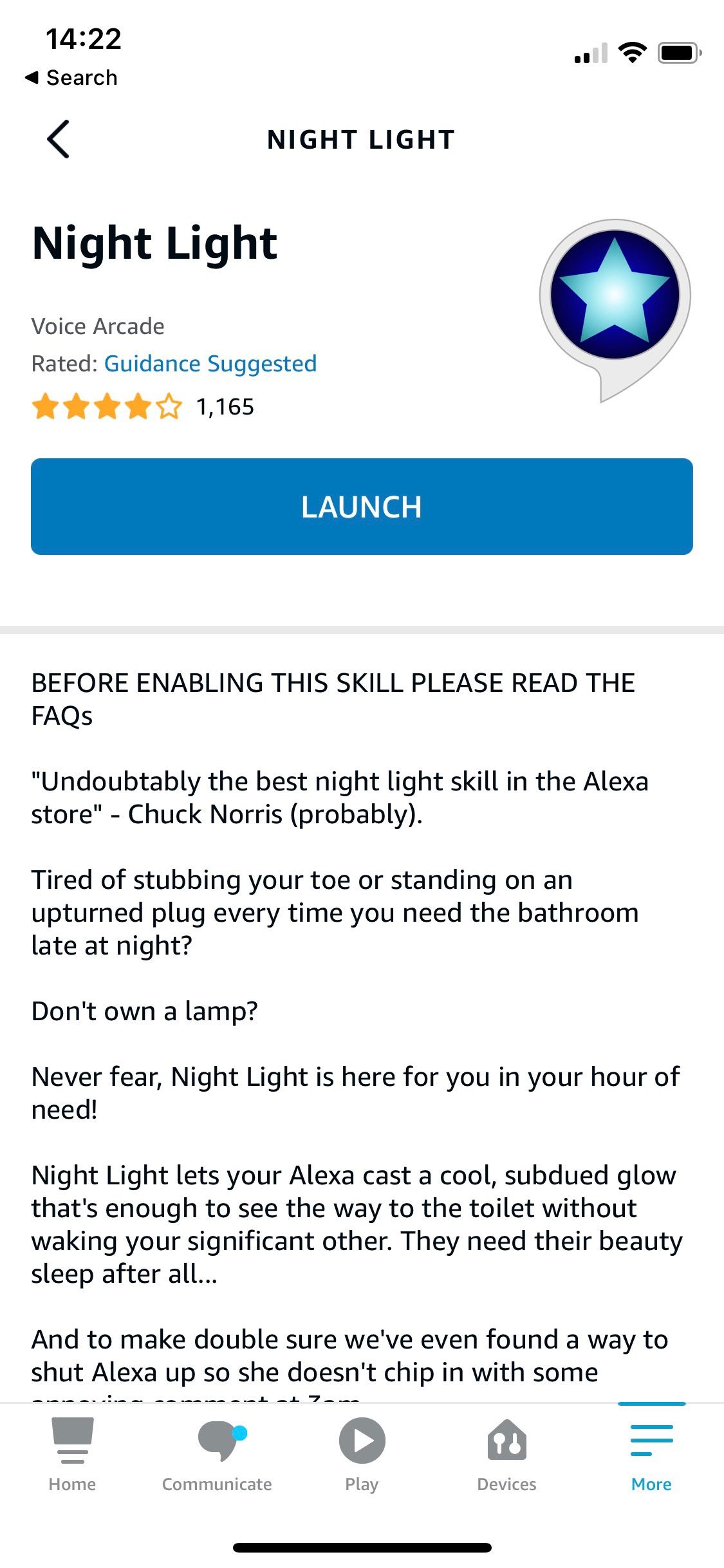 Screenshot of Alexa Night Light skill FAQ page