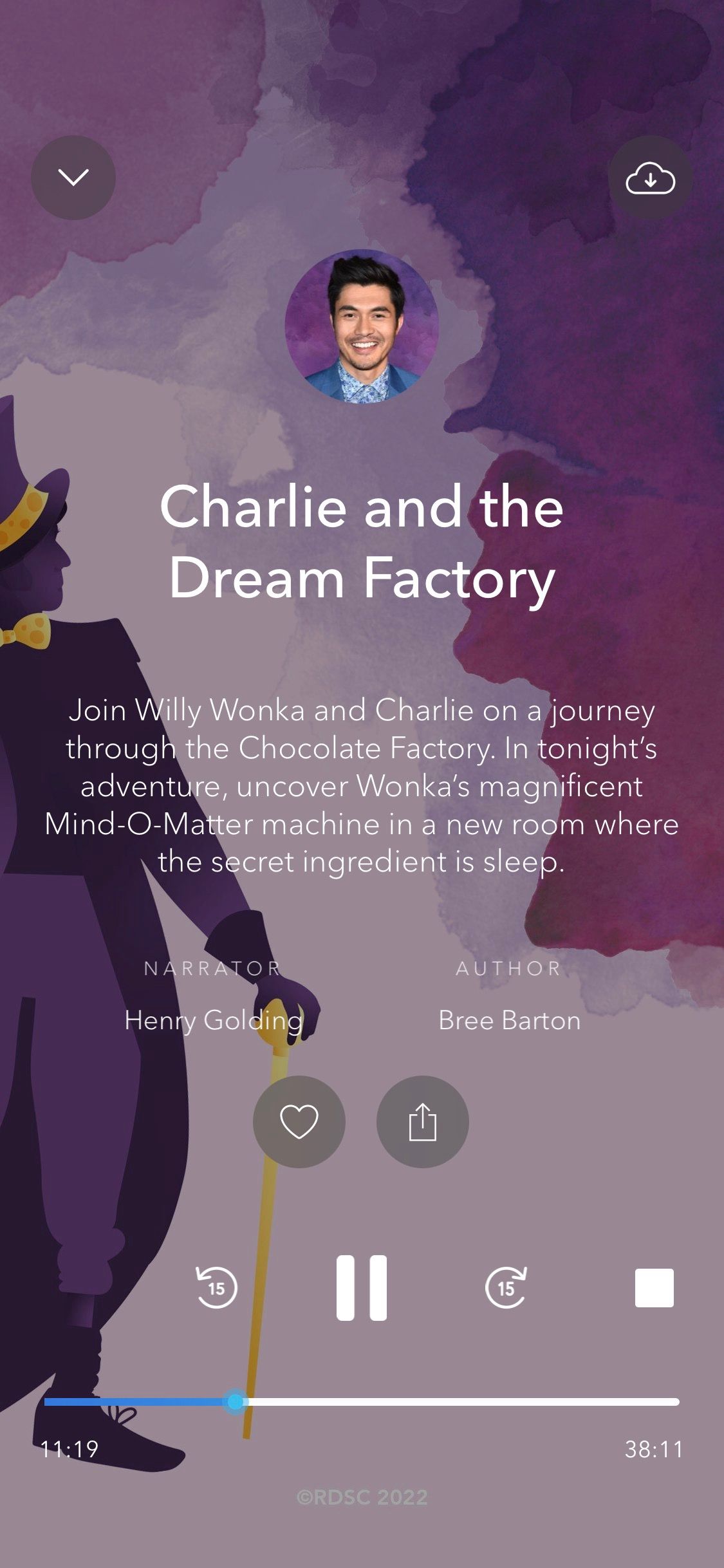 Screenshot of Calm app showing Charlie and the Chocolate Factory