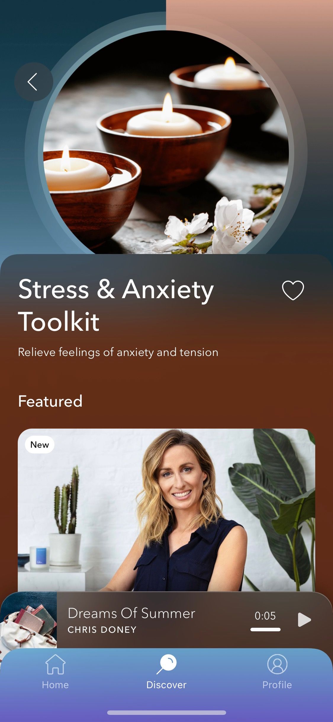 Screenshot of Calm app showing stress and anxiety toolkit