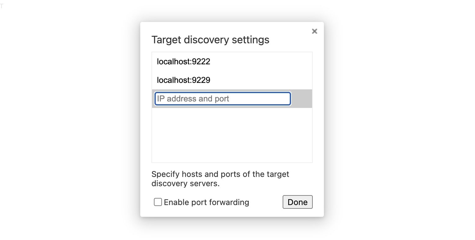 The Chrome DevTools Target network panel with available network server addresses