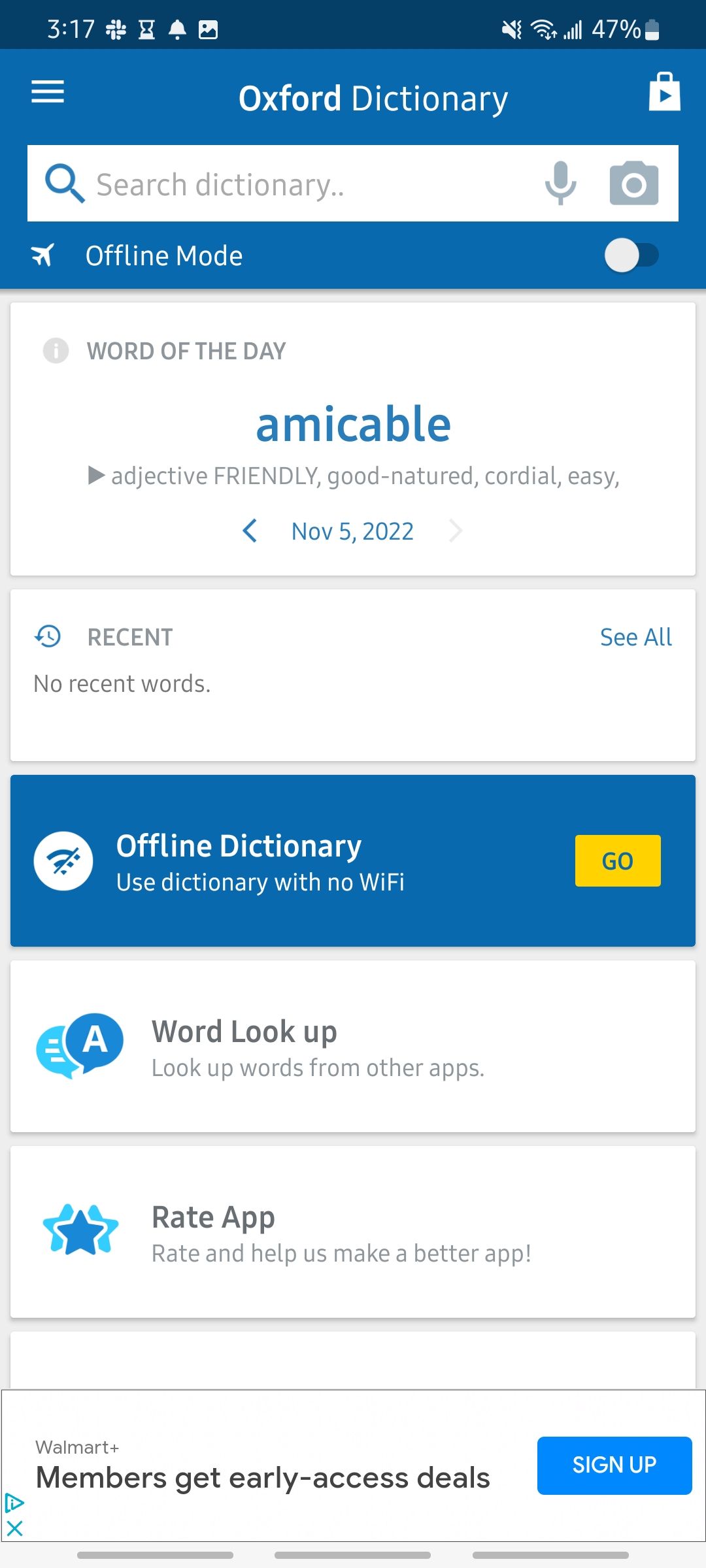Screenshot of Concise Oxford Thesaurus app home screen
