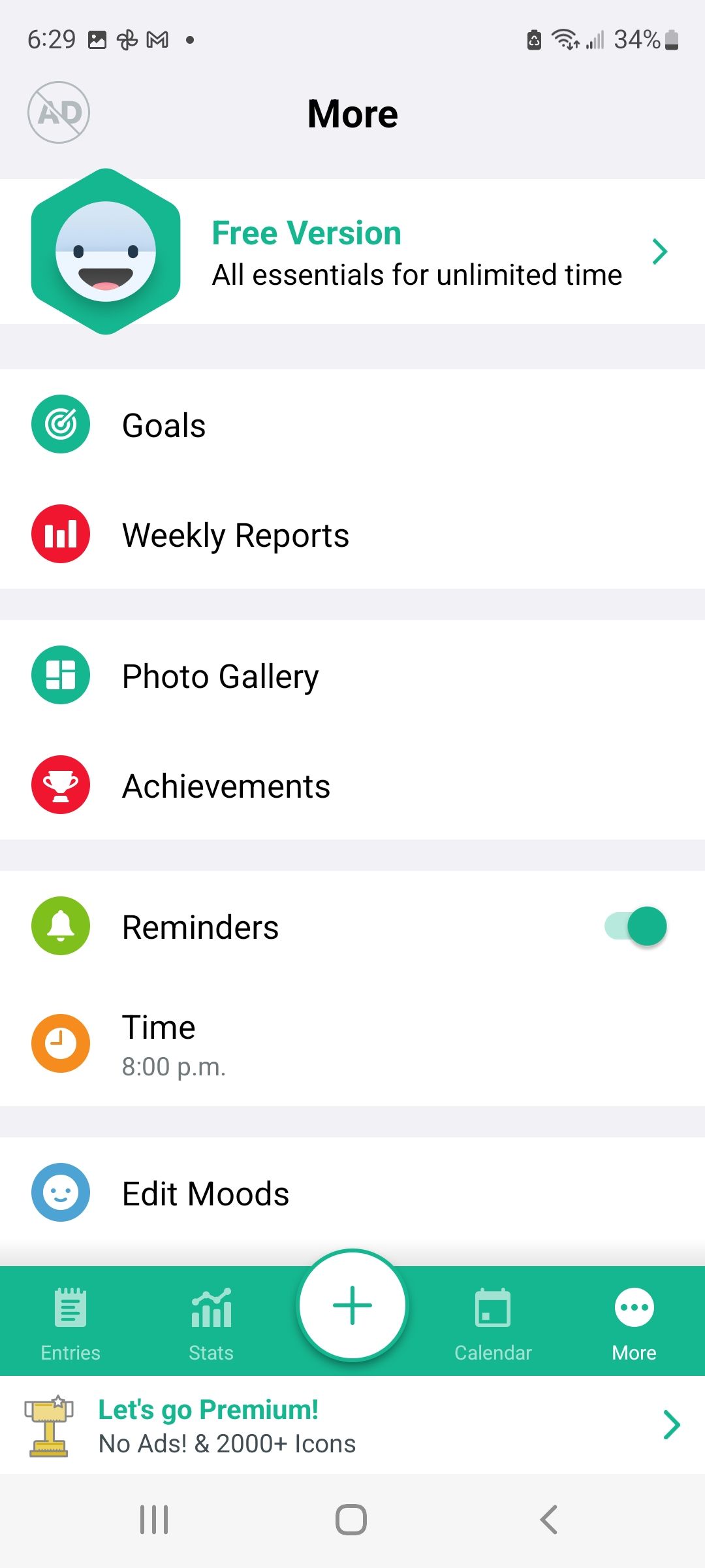 Screenshot of Daylio app menu