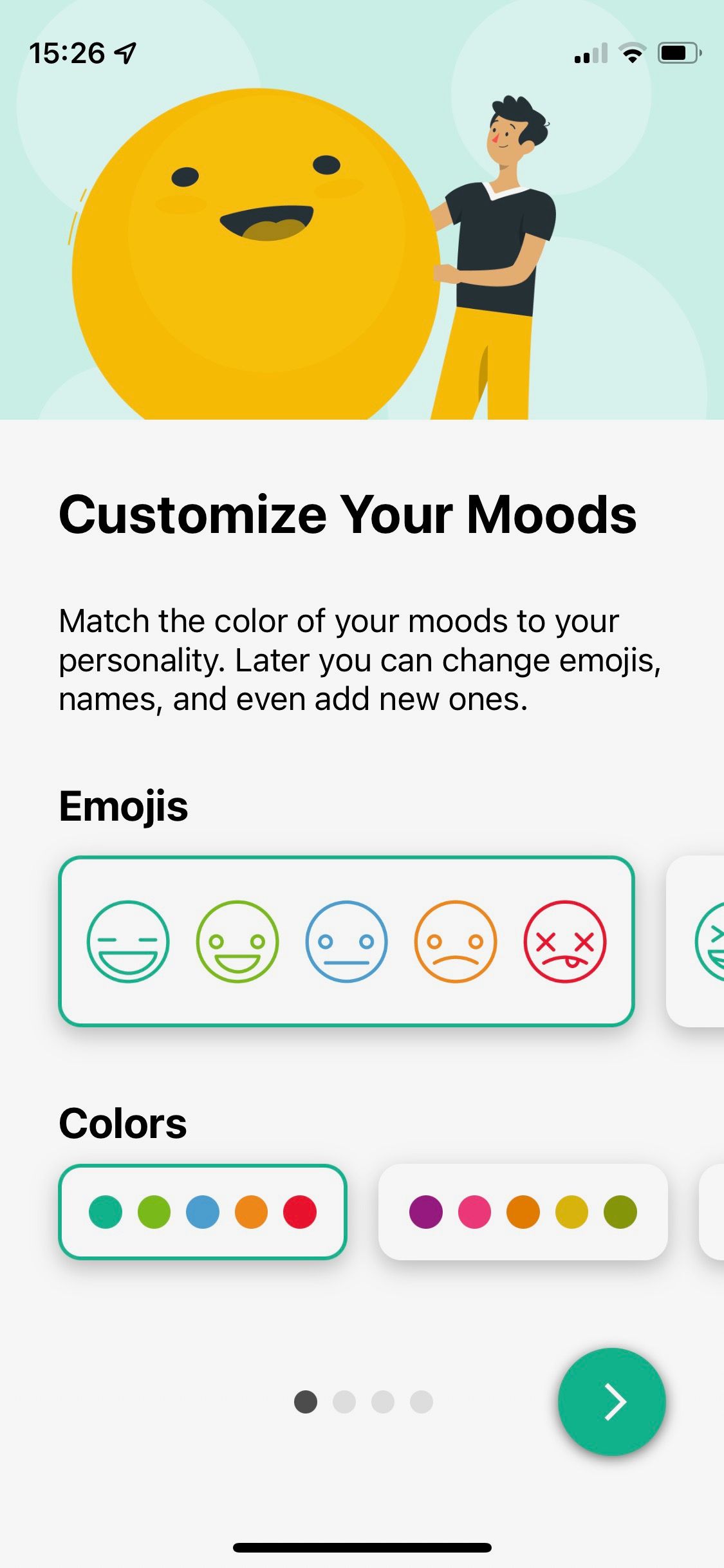 Screenshot of Daylio app showing mood customization options 2