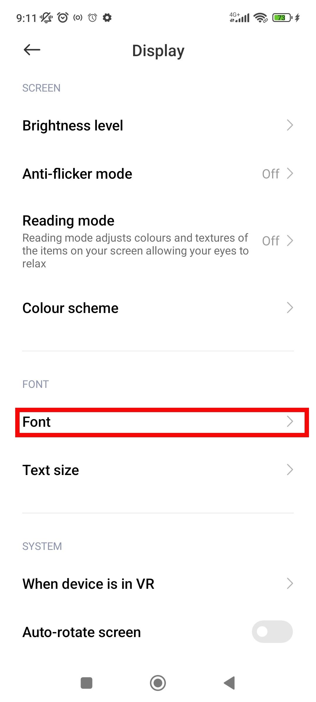 Display page highlighting font
