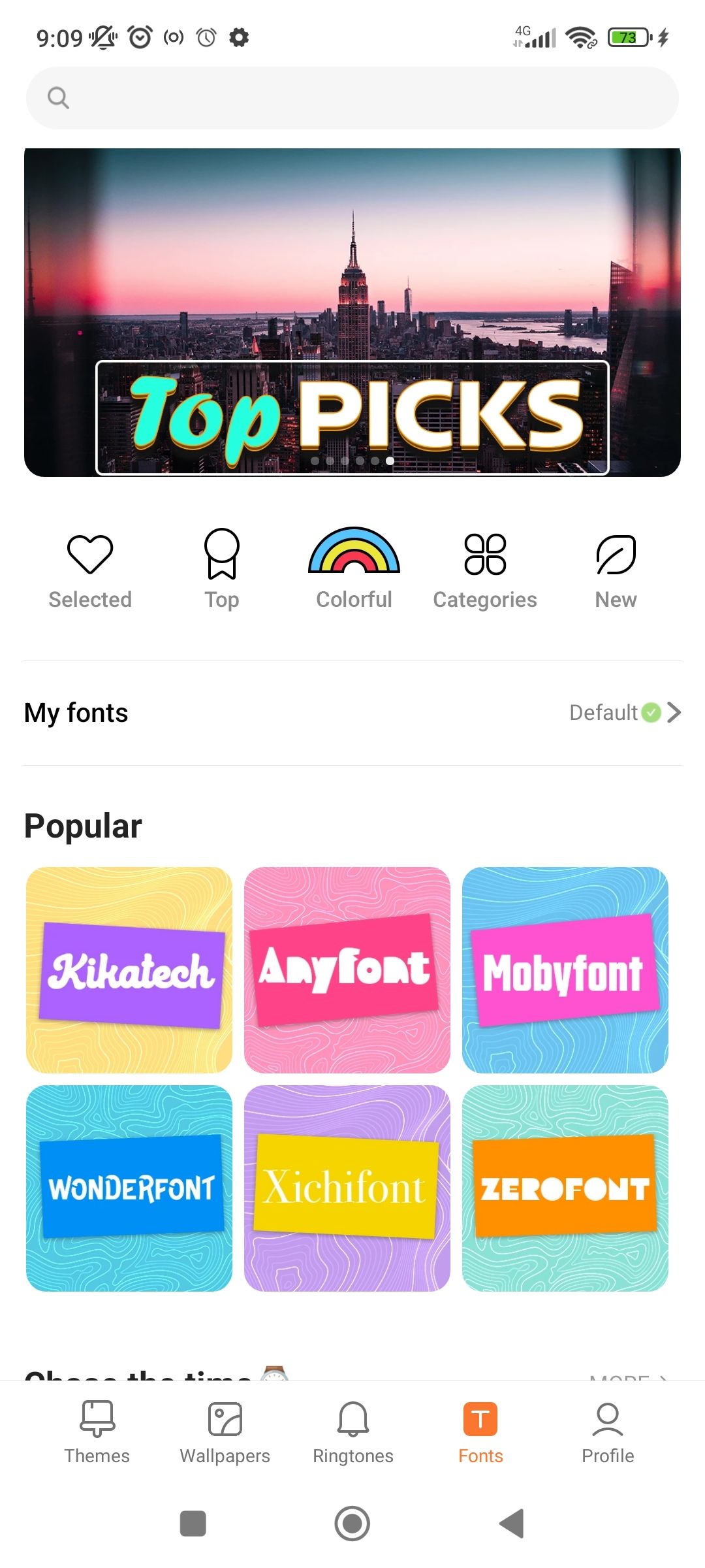 Fonts page in Themes app