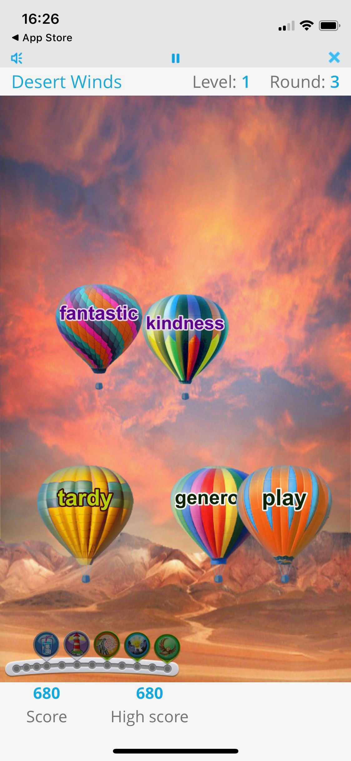 Screenshot of Happify app showing sample game screen