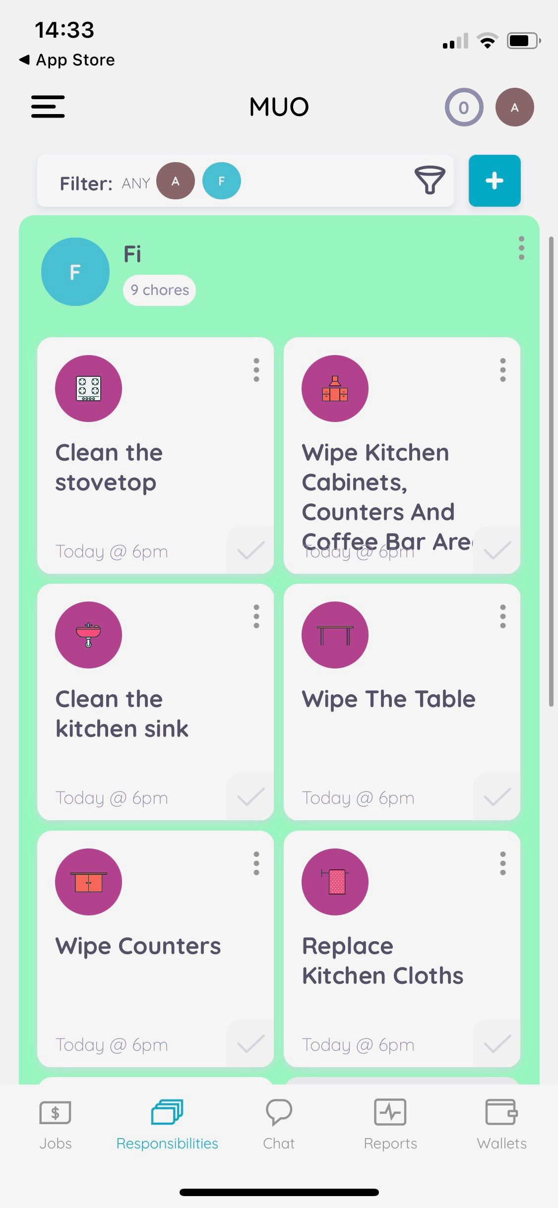 Screenshot of Homey app showing allocated chores