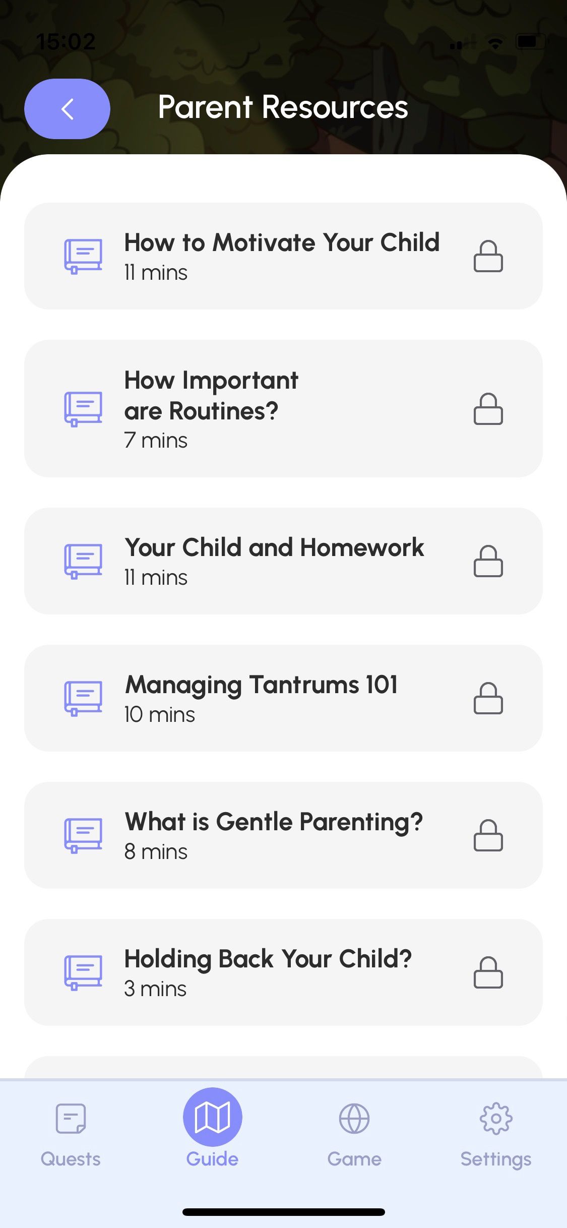 Screenshot of Joon app showing parents resources