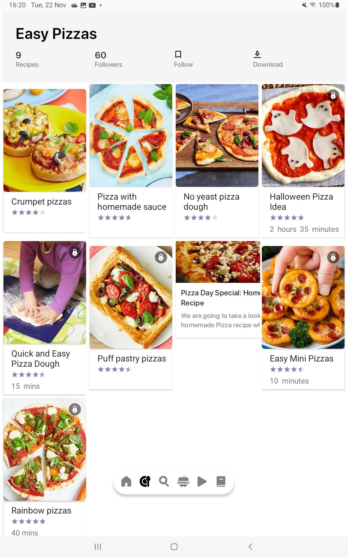 Screenshot of Junior Cookbook showing Easy Pizzas