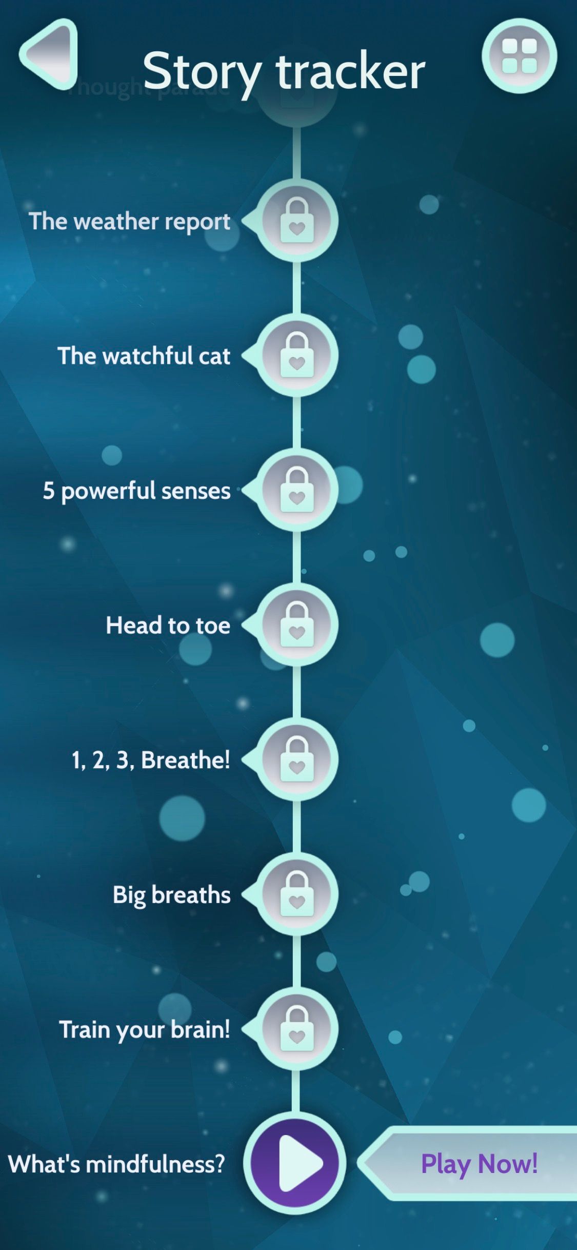 Screenshot of Mindful Powers showing story tracker program