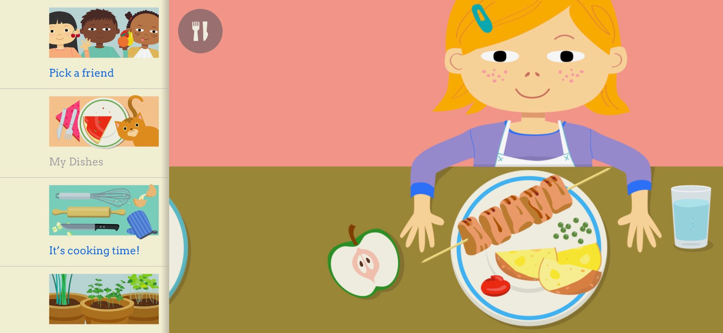 Screenshot of the My Food Nutrition for Kids app showing the main app screen
