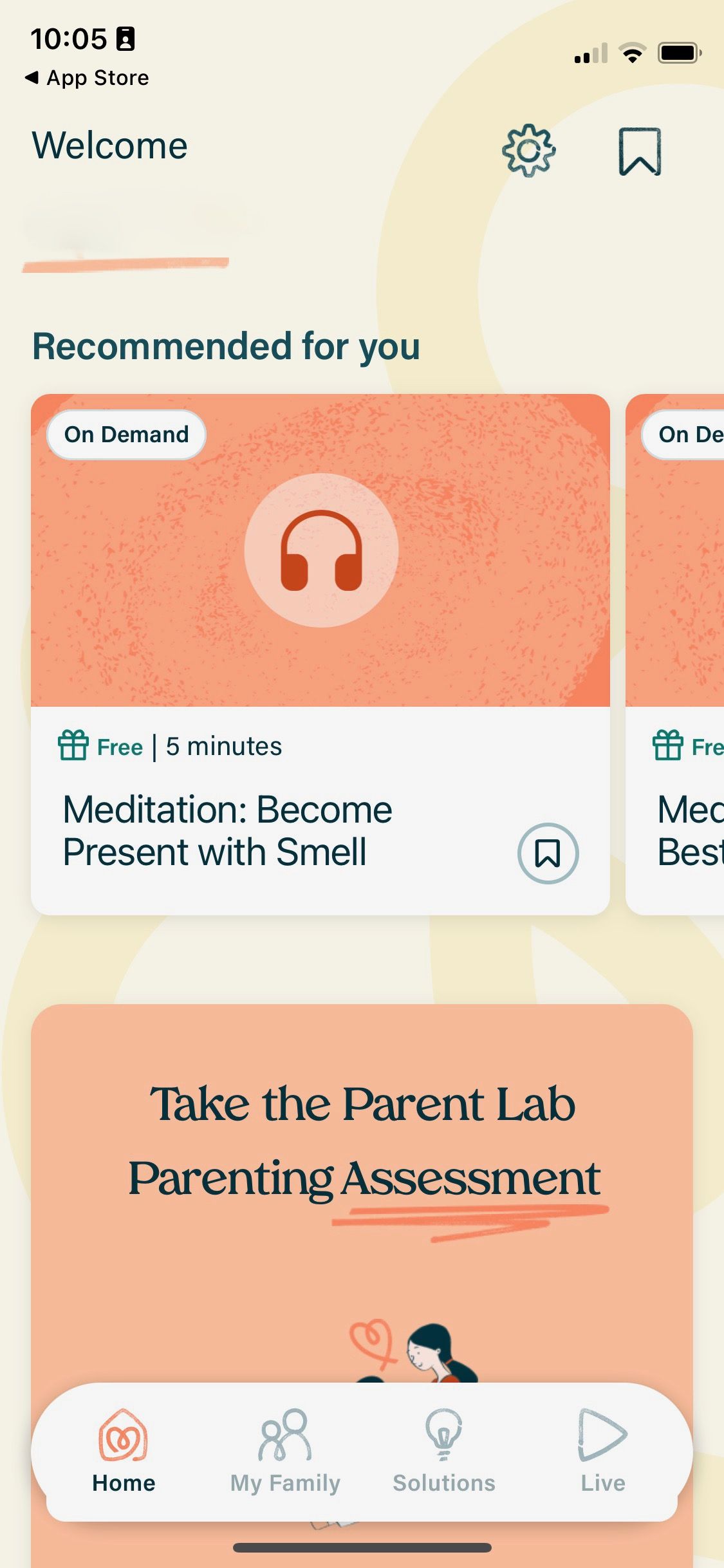 Screenshot of Parent Lab app showing Welcome screen