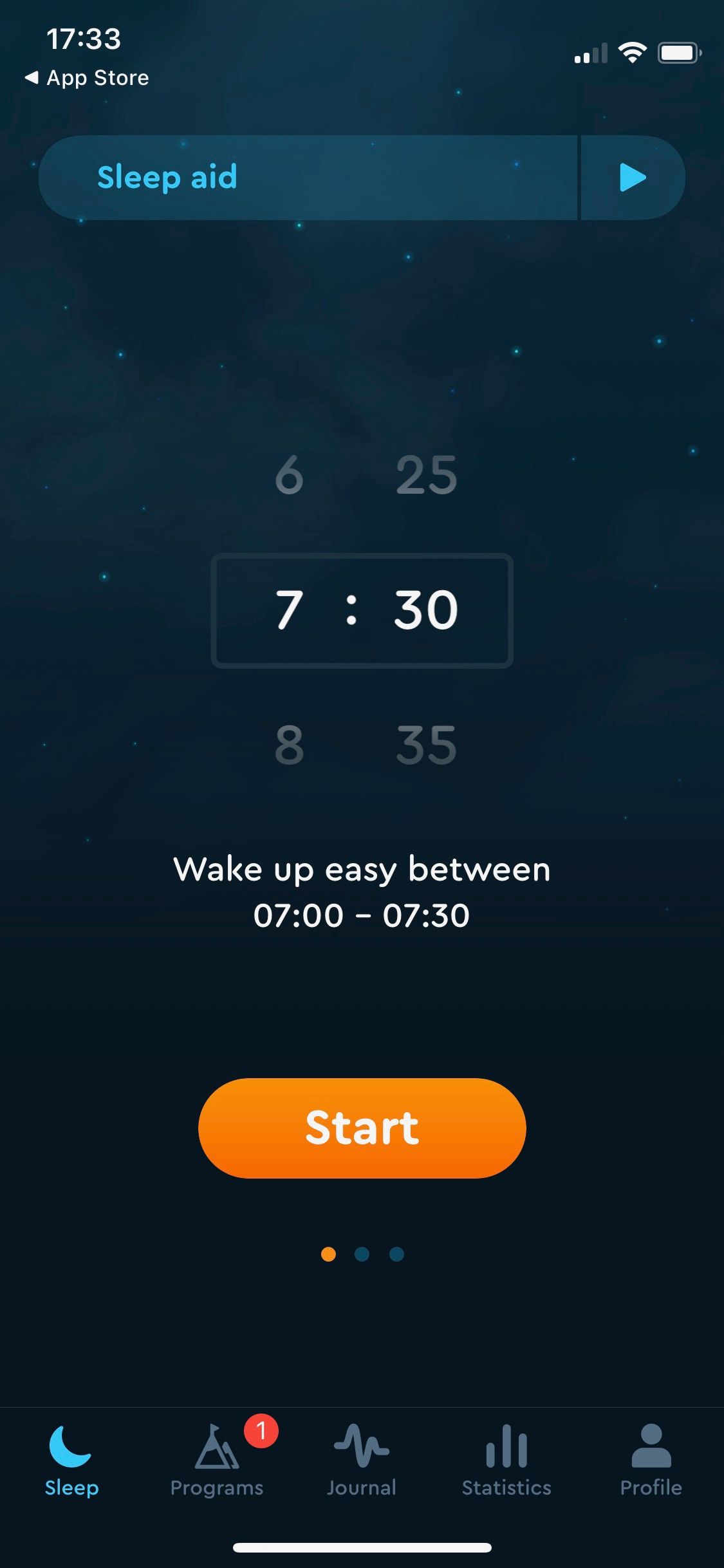 Screenshot of Sleep Cycle app showing alarm settings